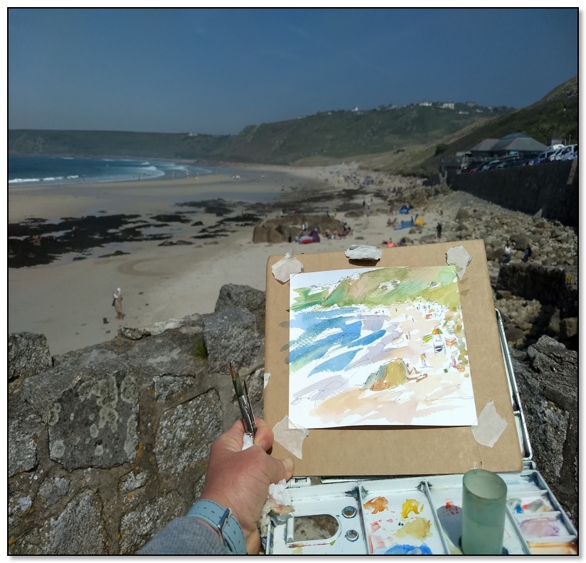 Jane sketching at Sennen